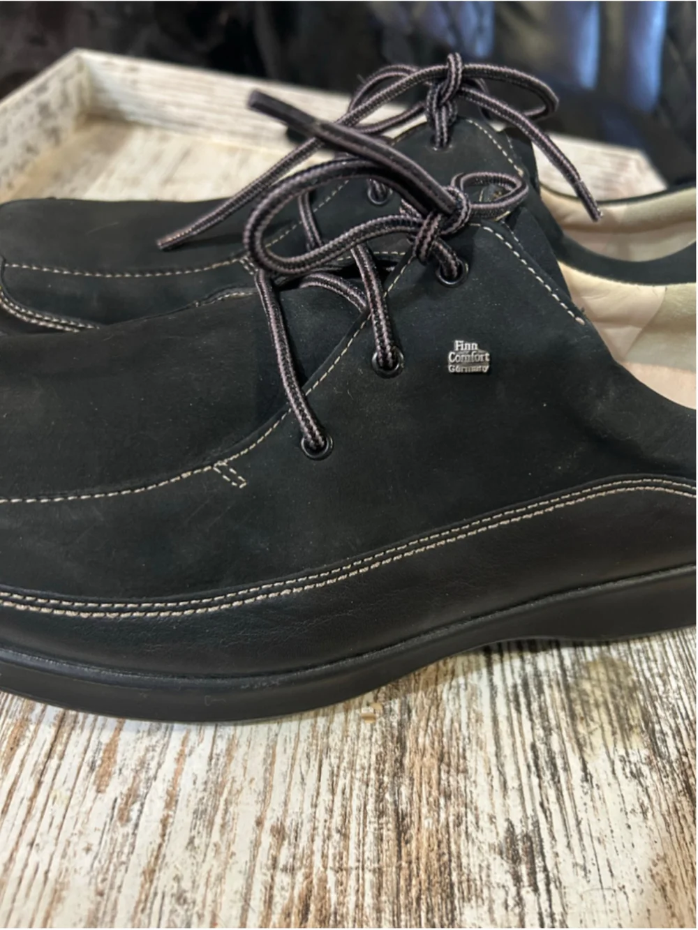 Finn Comfort Black Leather Lace-Up Comfort Shoes